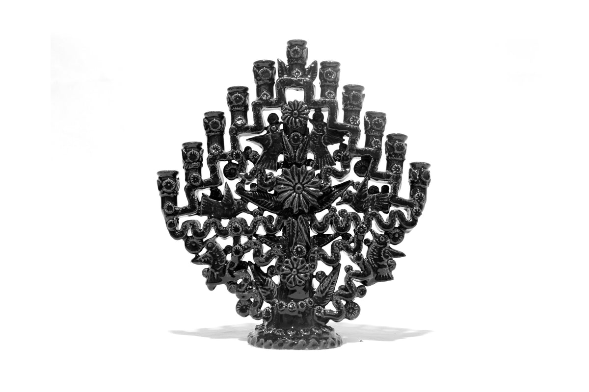 Candelero negro de 11 velas negro - Barro vidriado - 32 cm. 13 in.