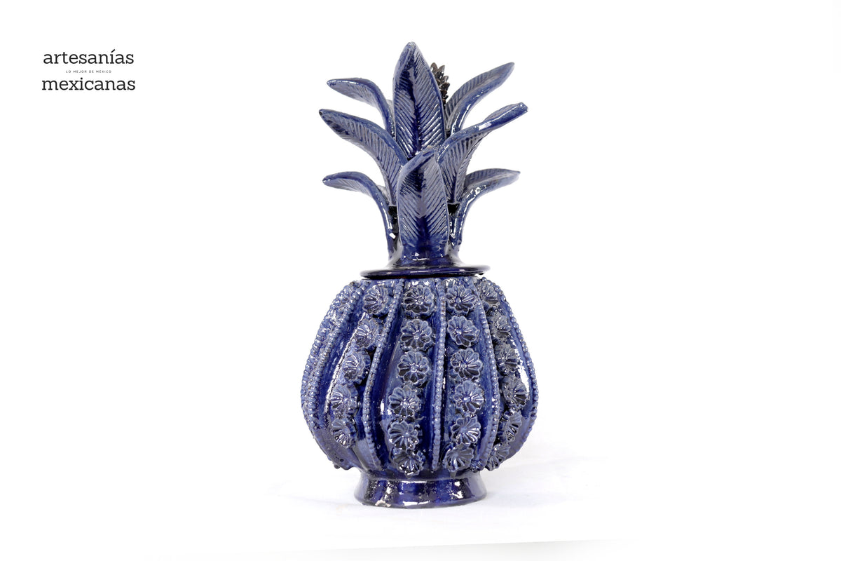 Piña biznaga con flores azules - 37 cm. 14.5 in.